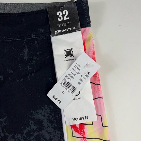 Hurley Mens Phantom Board Shorts Swim Black Gray Tie Dye Drawstring 32 New - Picture 9 of 12